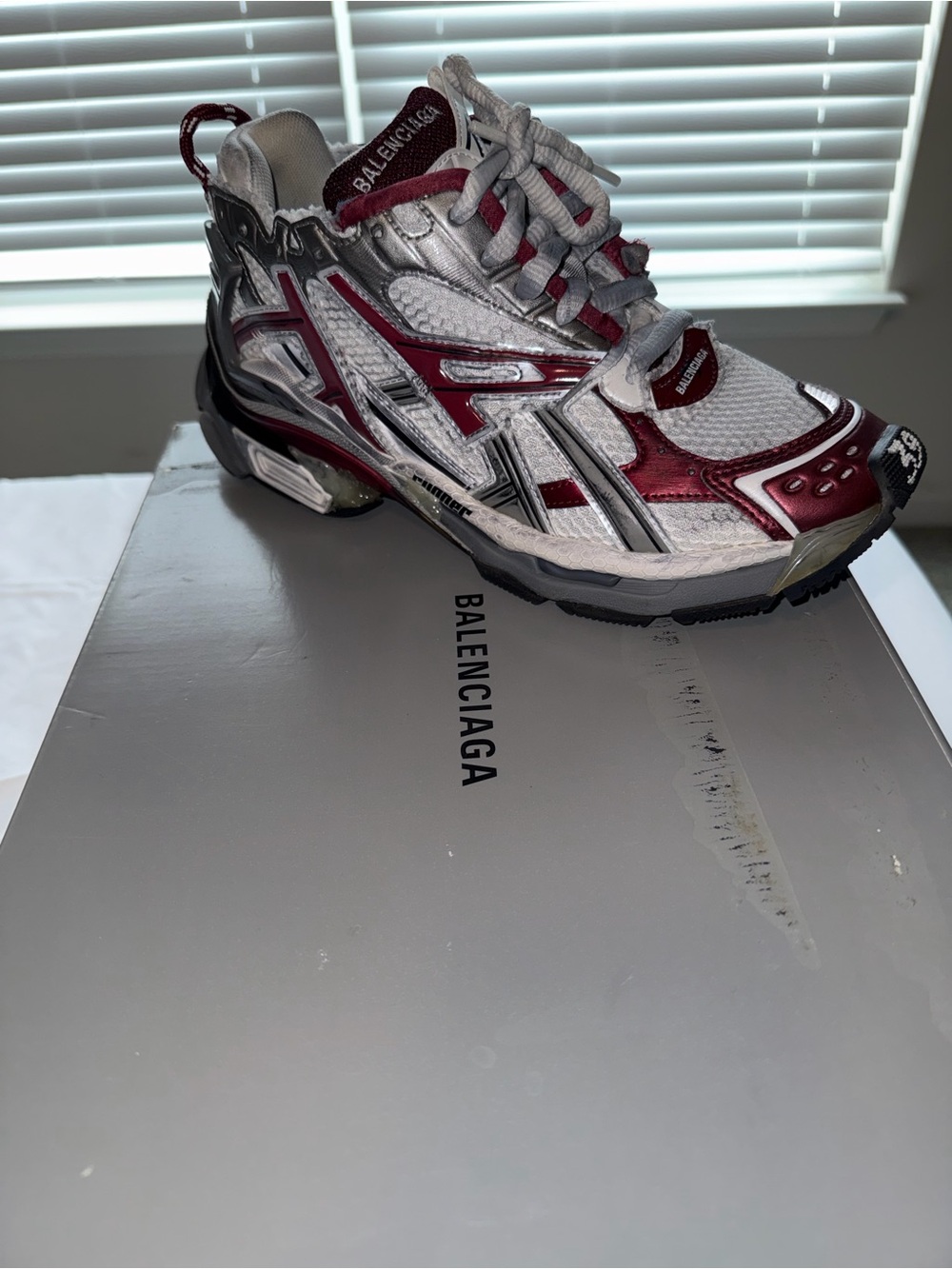 Balenciaga Multi-Layer Runner - White & Burgundy & Silver